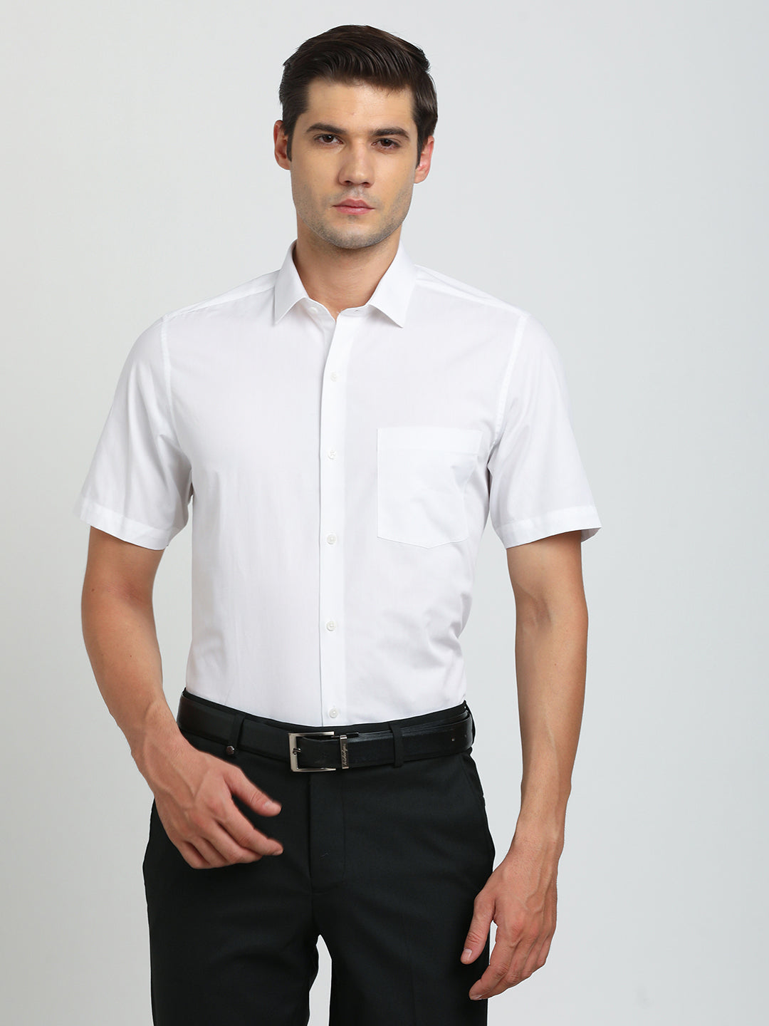 100% Cotton White Plain Slim Fit Half Sleeve Formal Shirt