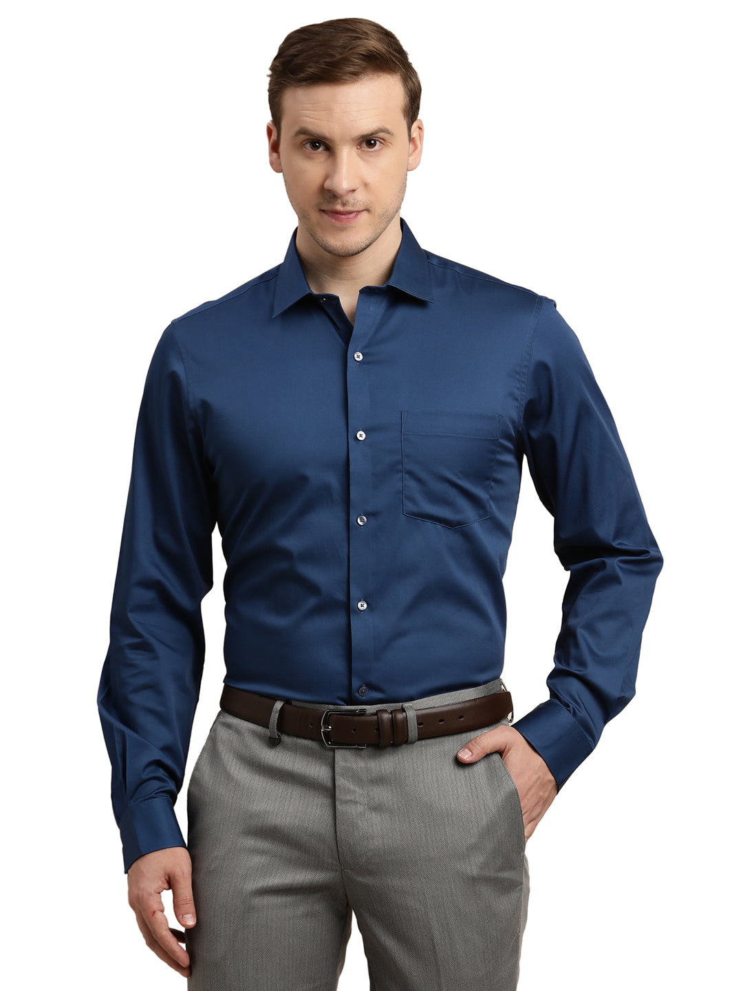 100% Cotton Navy Blue Plain Slim Fit Full Sleeve Formal Shirt