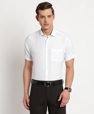 Cotton Tencel White Printed Slim Fit Full Sleeve Formal Shirt