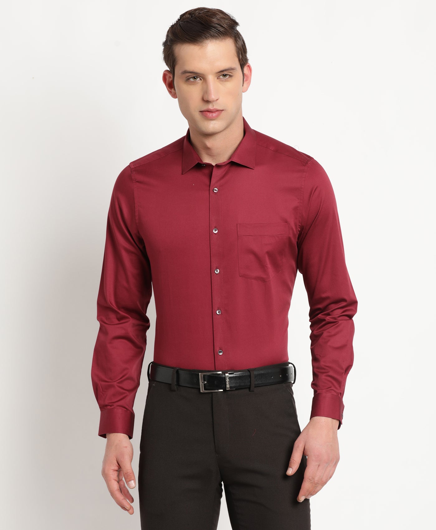 100% Cotton Maroon Plain Slim Fit Full Sleeve Ceremonial Shirt