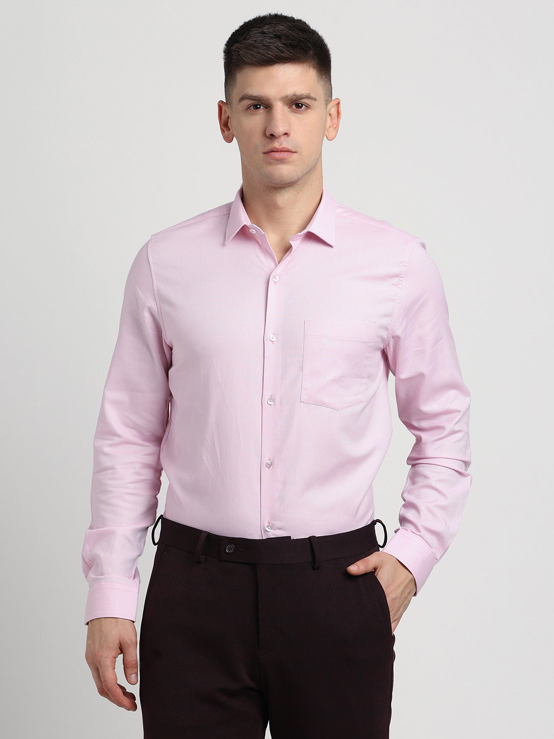 100% Cotton Pink Dobby Slim Fit Full Sleeve Formal Shirt