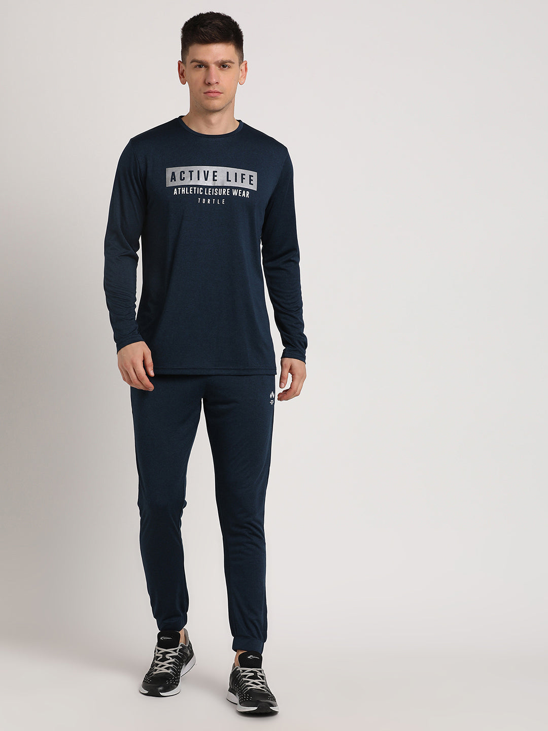 Blended Cotton Navy Blue Plain Full Sleeve Active Track Suit