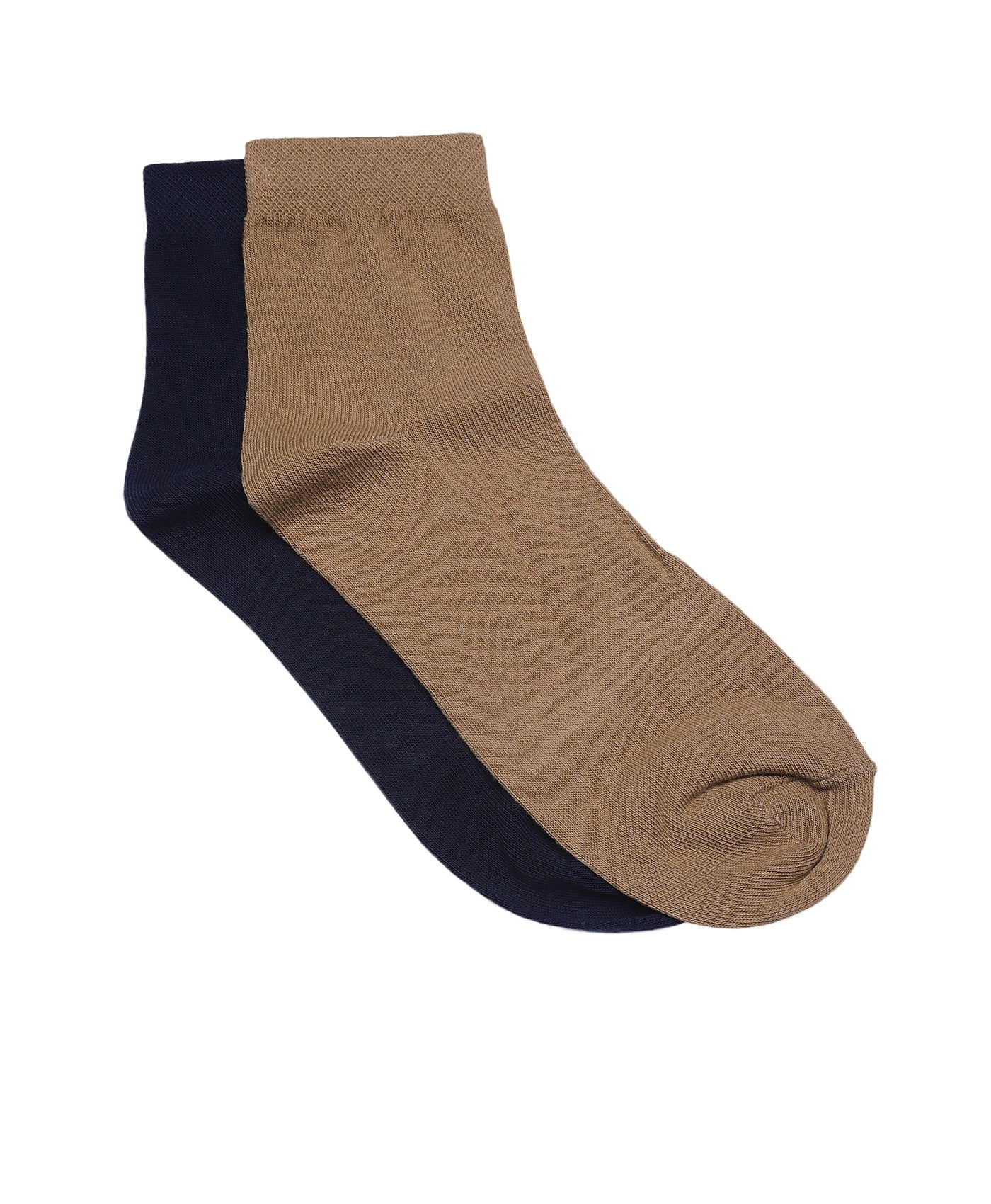 Cotton Navy-Khaki Solid Ankle Length Formal Socks (Pack Of 2)