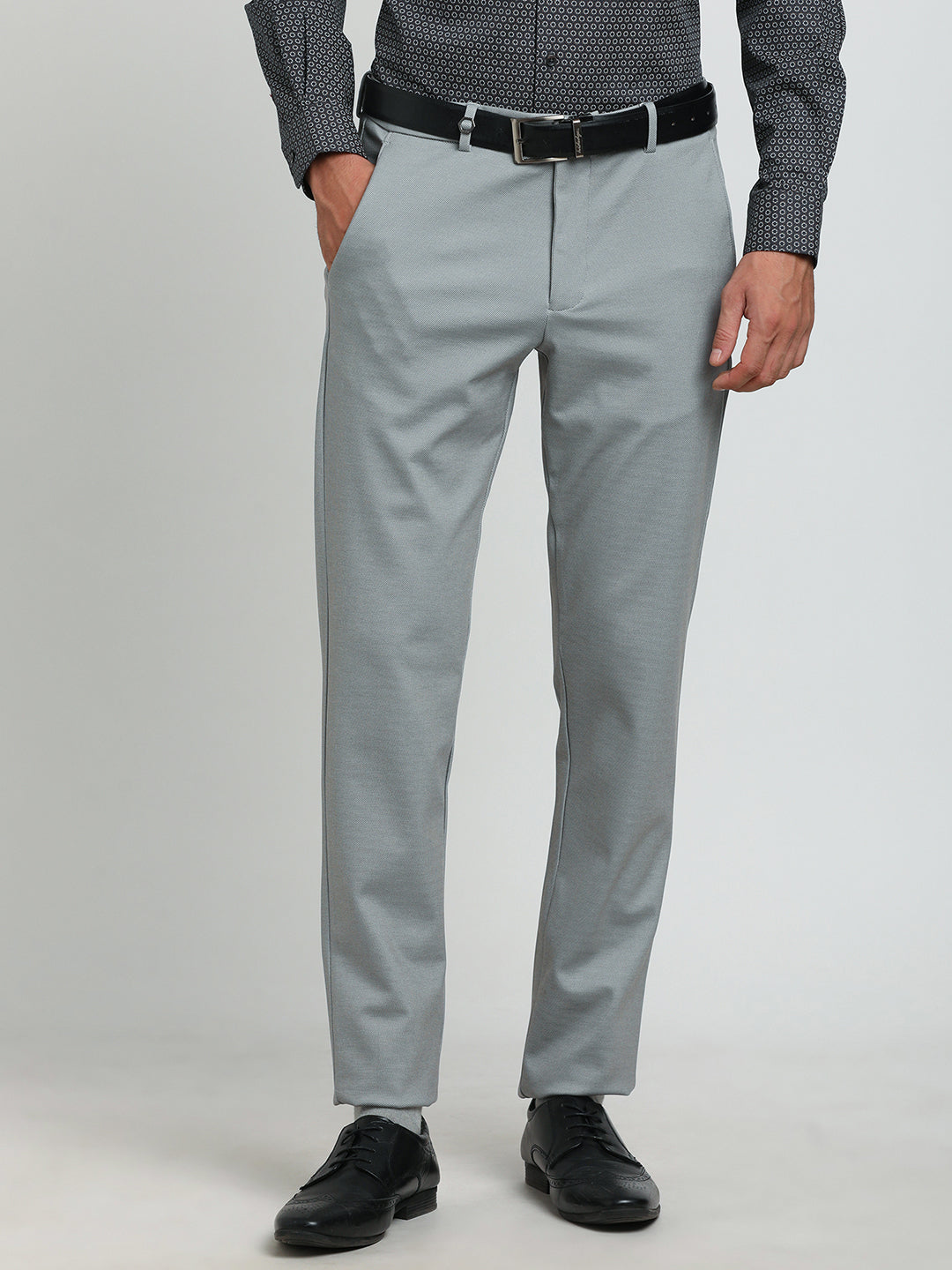 Cotton Grey Dobby Slim Fit Flat Front Ceremonial Trouser