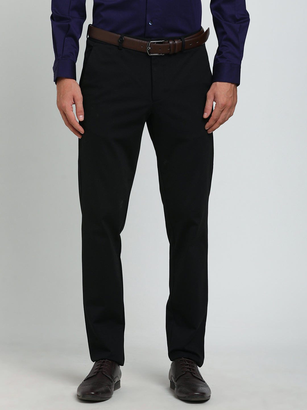 Cotton Black Plain Slim Fit Flat Front Ceremonial Trouser