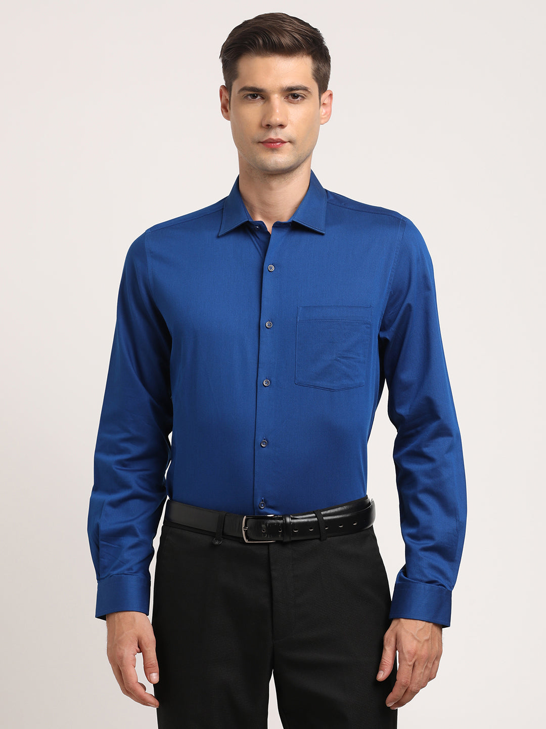 100% Cotton Blue Dobby Slim Fit Full Sleeve Formal Shirt