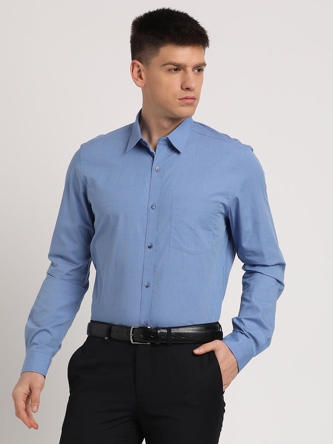 100% Cotton Turquoise Plain Slim Fit Full Sleeve Formal Shirt