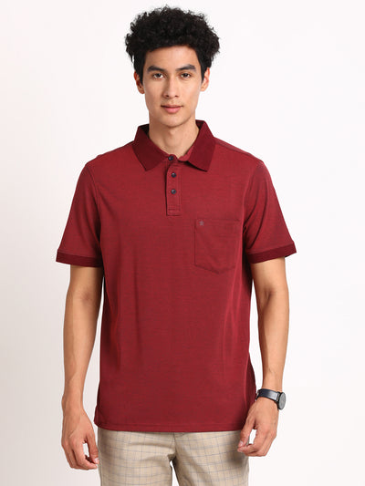 100% Cotton Maroon Plain Polo Neck Half Sleeve Casual T-Shirt