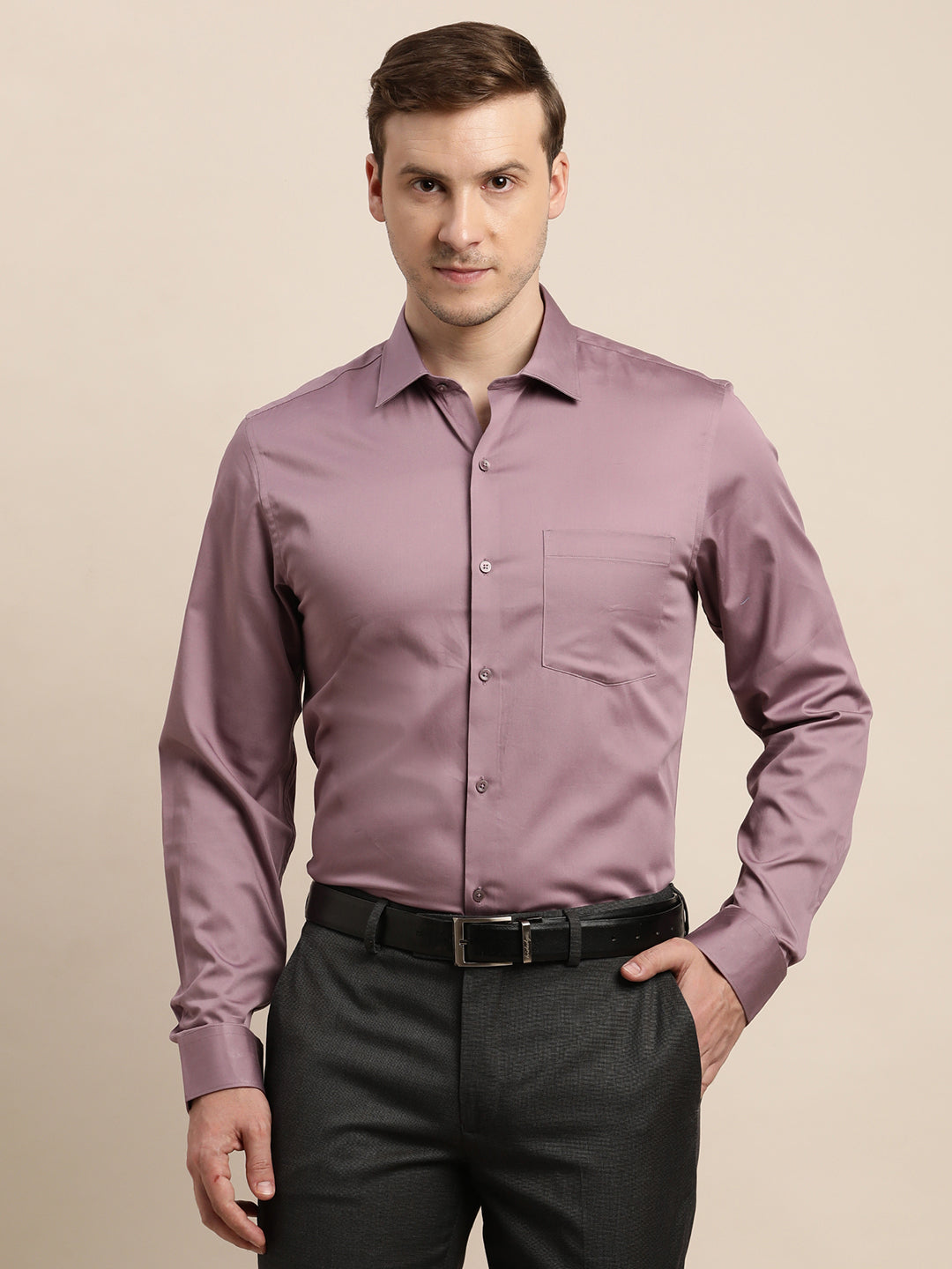 100% Cotton Mauve Plain Slim Fit Full Sleeve Formal Shirt