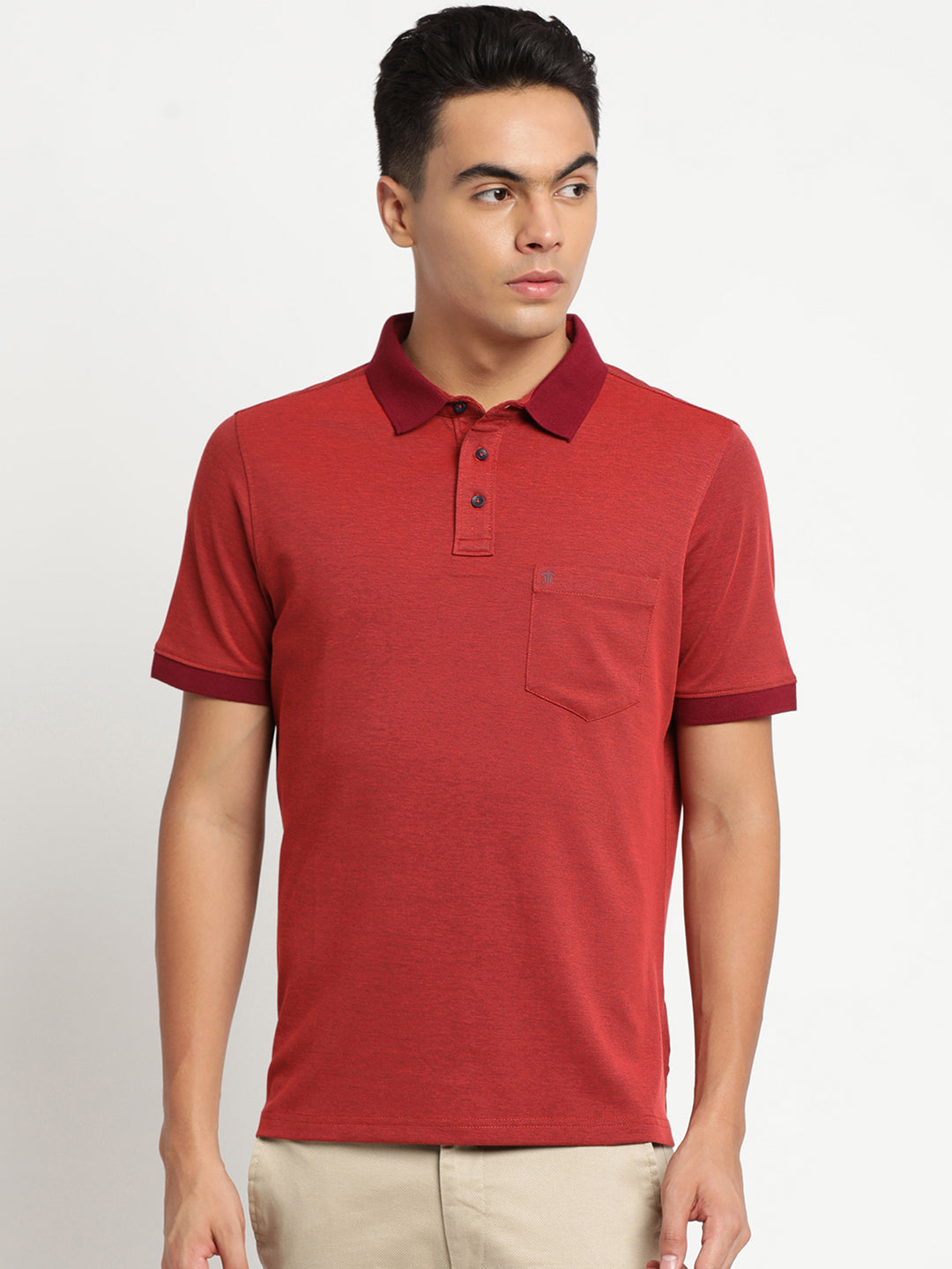 100% Cotton Brick Red Plain Polo Neck Half Sleeve Casual T-Shirt