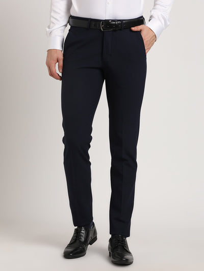 Poly Viscose Navy Blue Plain Slim Fit Flat Front Ceremonial Trouser