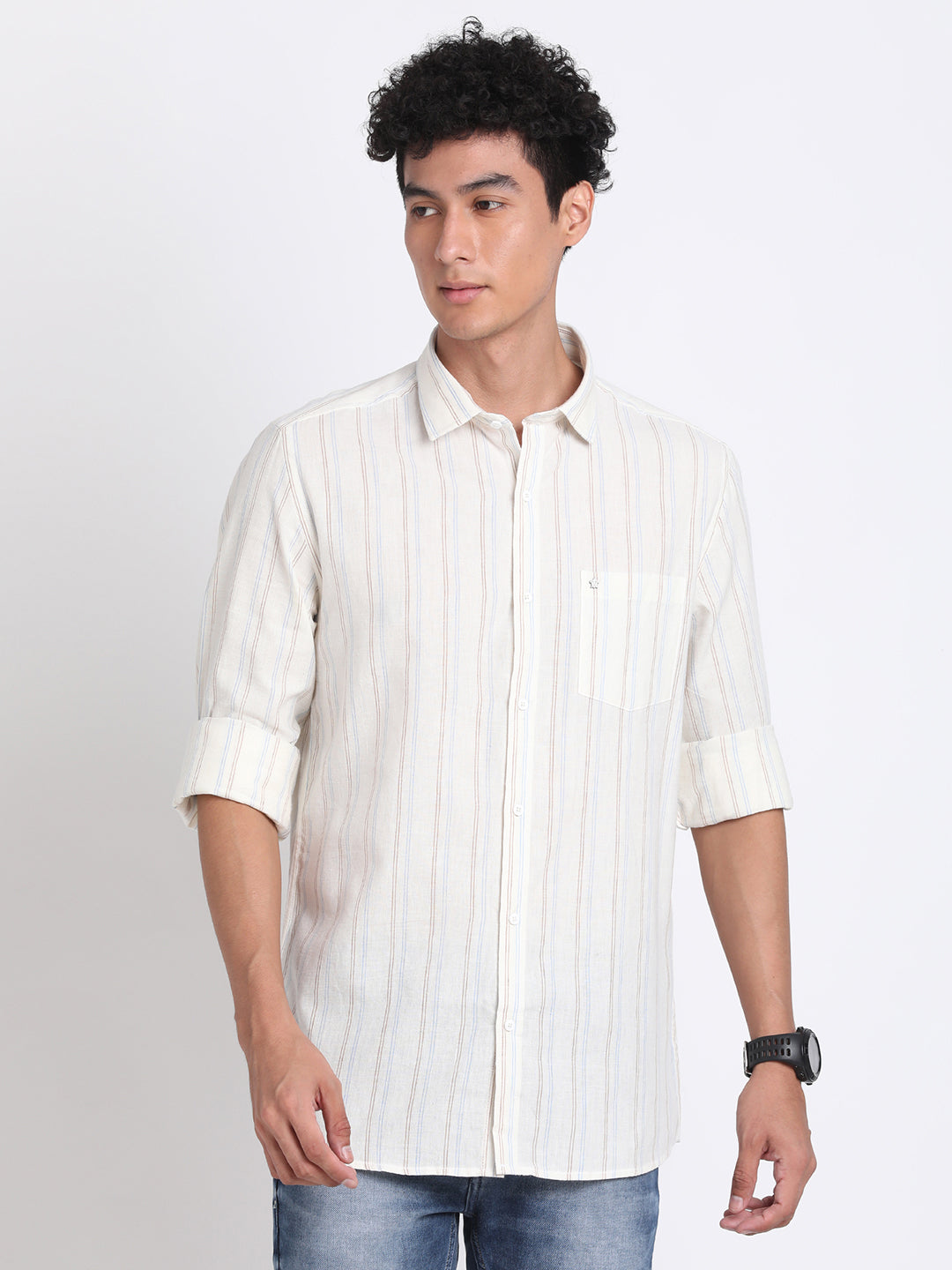 Khadi Cream Striped Slim Fit Full Sleeve Casual Shirt