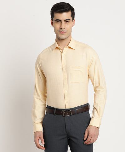 100% Cotton Yellow Plain Slim Fit Full Sleeve Formal Shirt