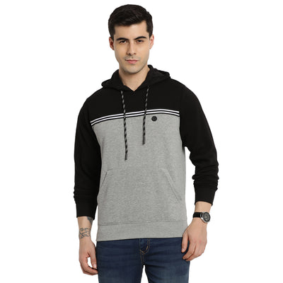 Turtle Men Black-Grey Solid Hooded Sweatshirt