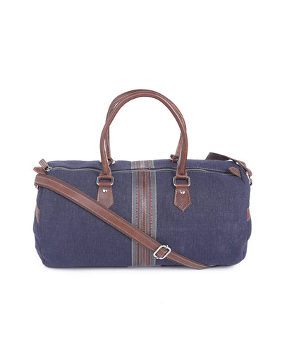 Cotton Canvas Navy Blue Self Design Casual Duffle Bag