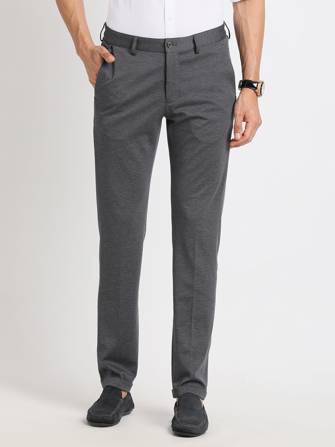 Cotton Grey Dobby Ultra Slim Fit Flat Front Ceremonial Trouser