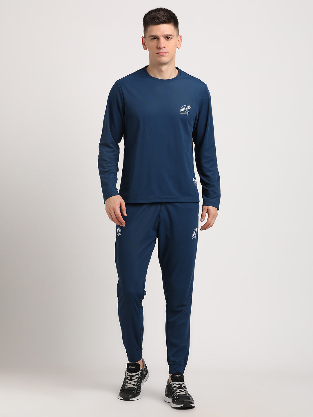 Blended Cotton Navy Blue Plain Full Sleeve Active Track Suit