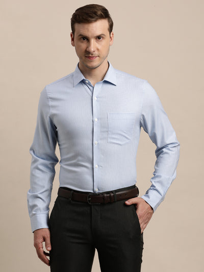 100% Cotton Blue Dobby Slim Fit Full Sleeve Formal Shirt