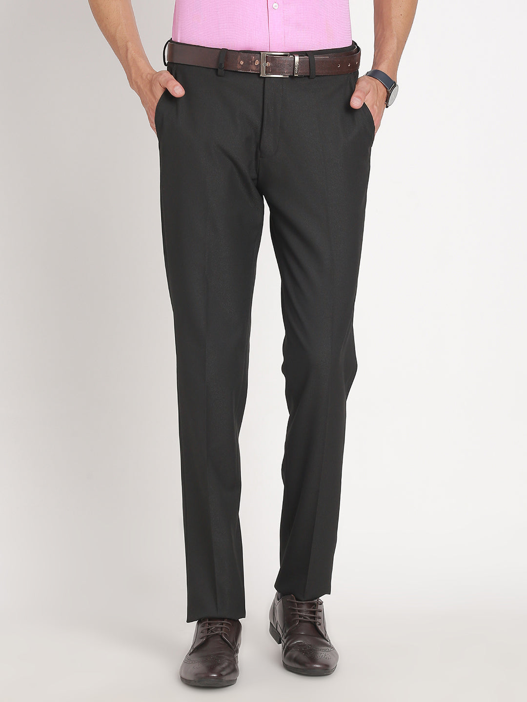 Cotton Stretch Charcoal Dobby Slim Fit Flat Front Formal Trouser