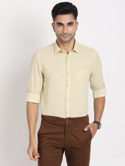 Khadi Yellow Printed Slim Fit Full Sleeve Casual Shirt