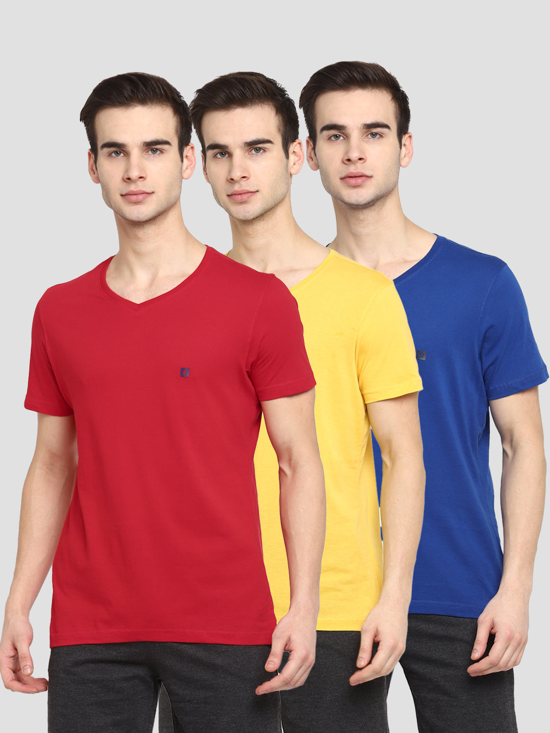 Men Red-Yellow-Blue V-Neck T-Shirt for Men (Pack of 3)