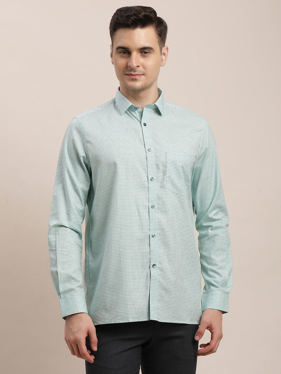 100% Cotton Grey Printed Regular Fit Full Sleeve Formal Shirt