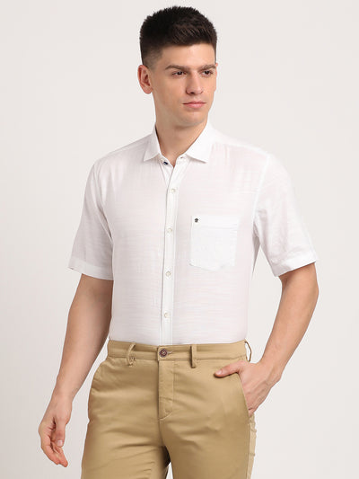 100% Cotton White Dobby Slim Fit Half Sleeve Casual Shirt