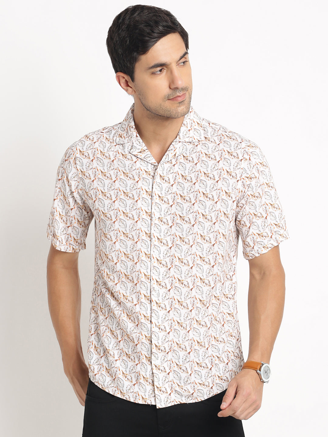 100% Rayon Multicolor Printed Slim Fit Half Sleeve Cuban Collar Casual Shirt