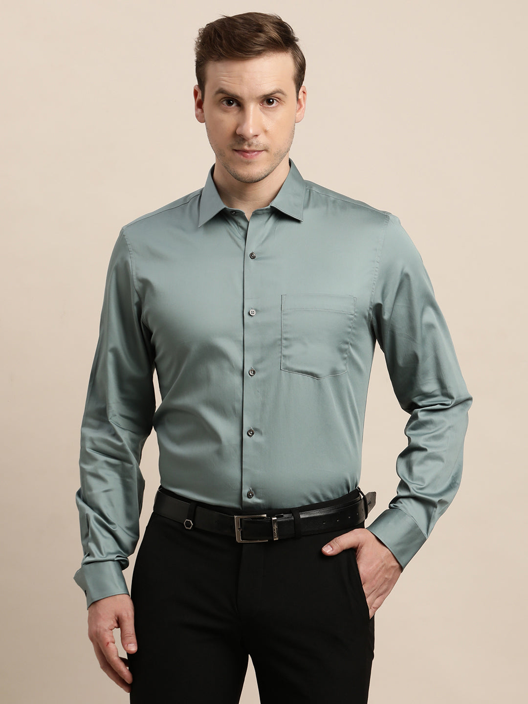 100% Cotton Dark Grey Plain Slim Fit Full Sleeve Formal Shirt