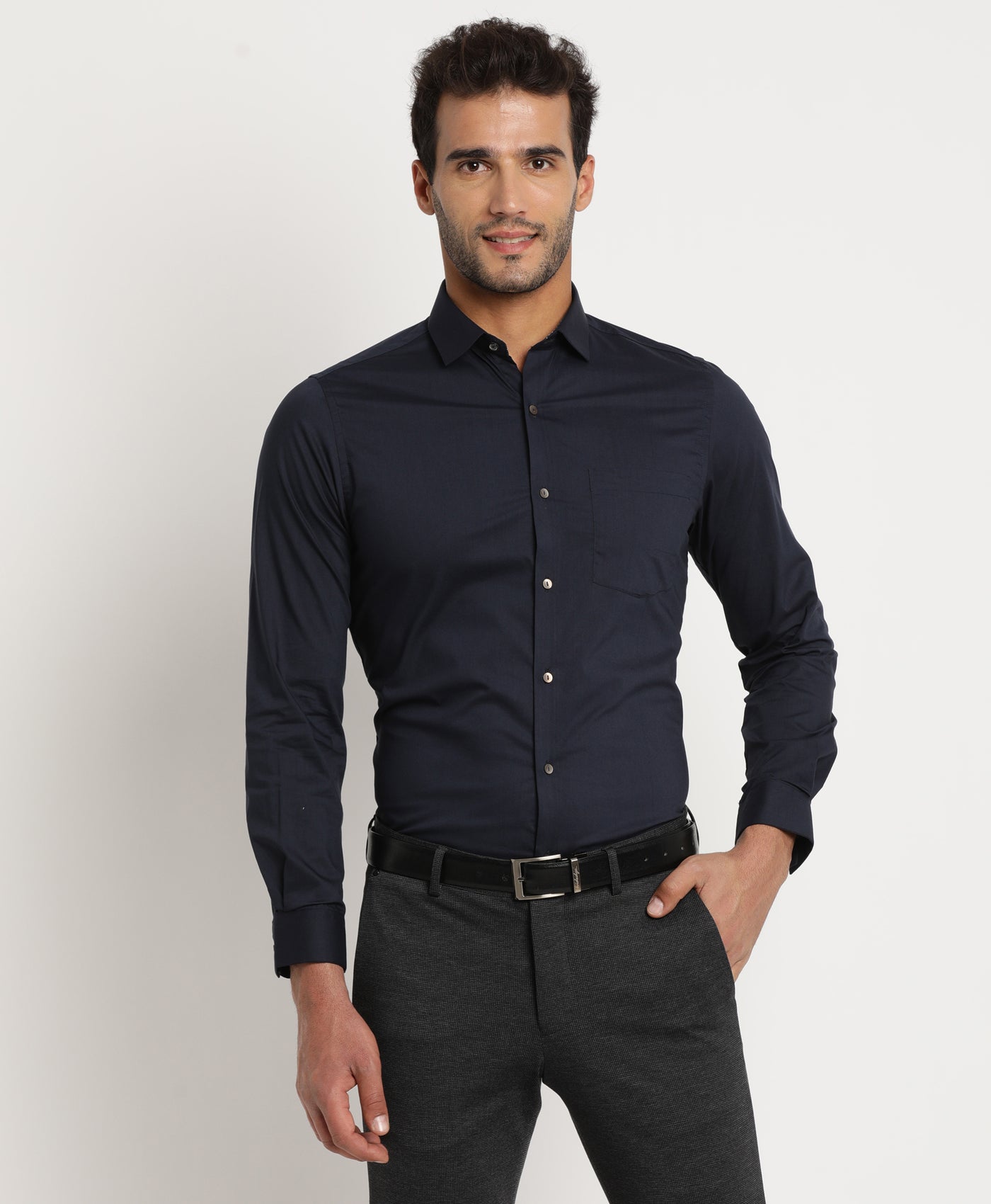 100% Cotton Navy Blue Dobby Slim Fit Full Sleeve Ceremonial Shirt