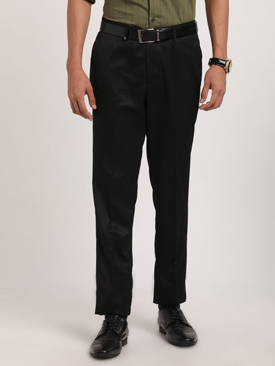 Turtle Men Cotton Black Solid Ultra Slim Fit Stretchable Formal Trousers