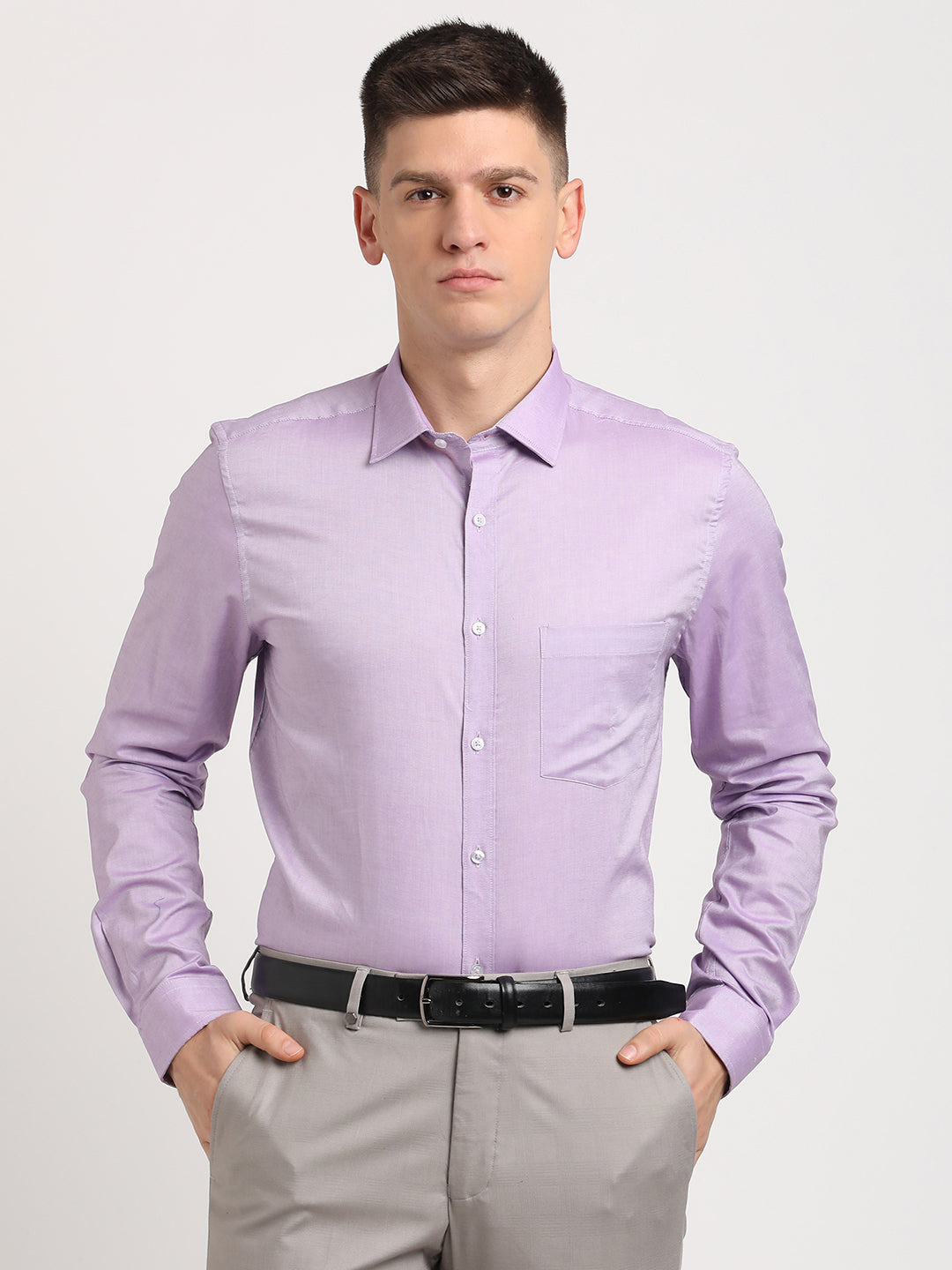 100% Cotton Light Violet Plain Regular Fit Full Sleeve Formal Shirt