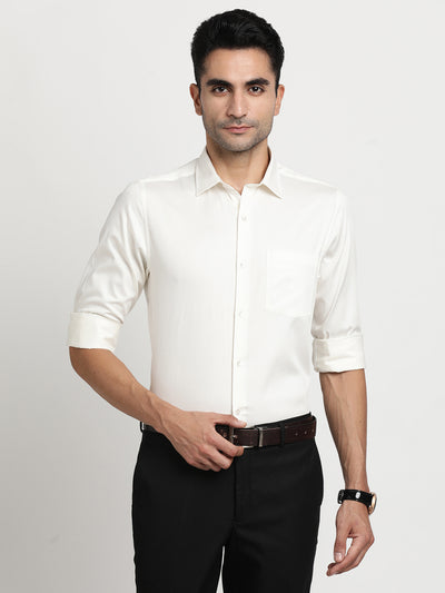 100% Cotton Cream Plain Slim Fit Full Sleeve Formal Shirt