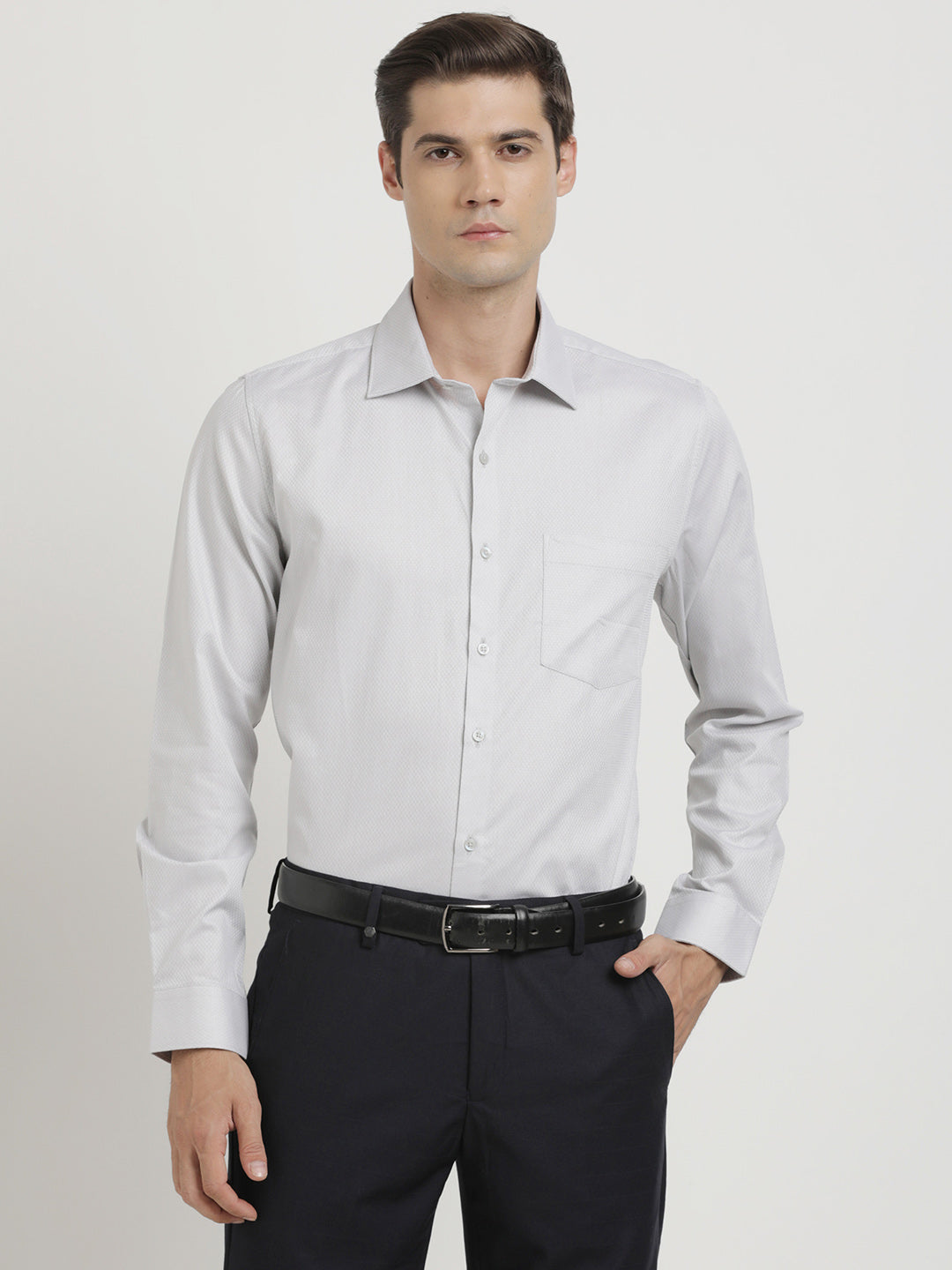 100% Cotton Grey Dobby Slim Fit Full Sleeve Formal Shirt