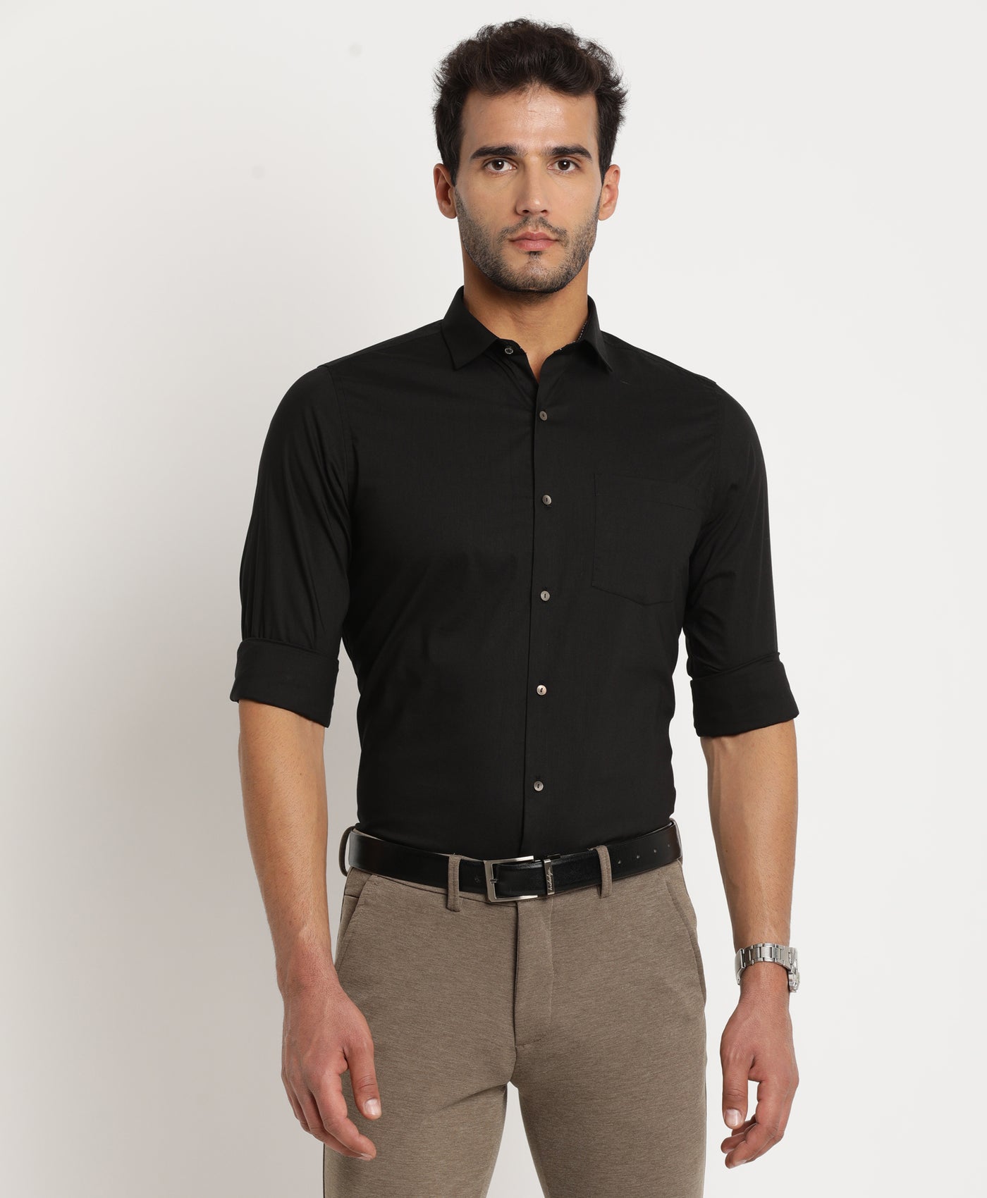 100% Cotton Black Dobby Slim Fit Full Sleeve Ceremonial Shirt