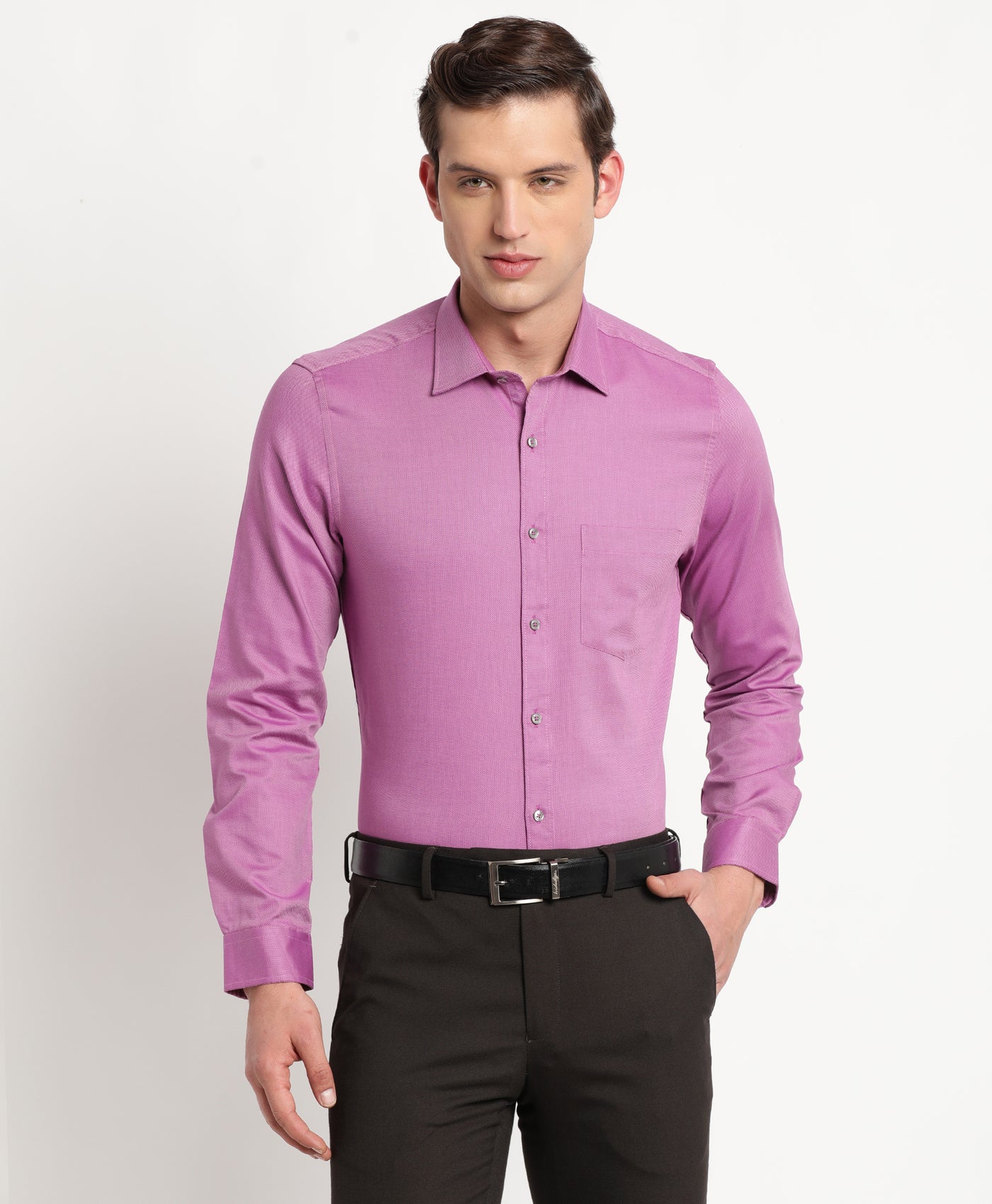 Giza Cotton Purple Dobby Slim Fit Full Sleeve Formal Shirt