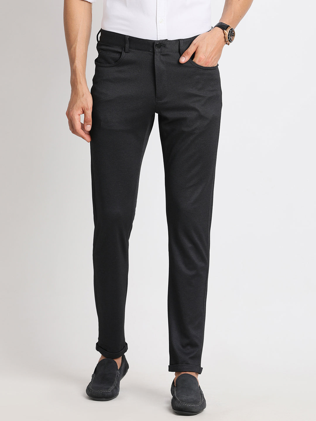 Cotton Grey Dobby Ultra Slim Fit Flat Front Ceremonial Trouser