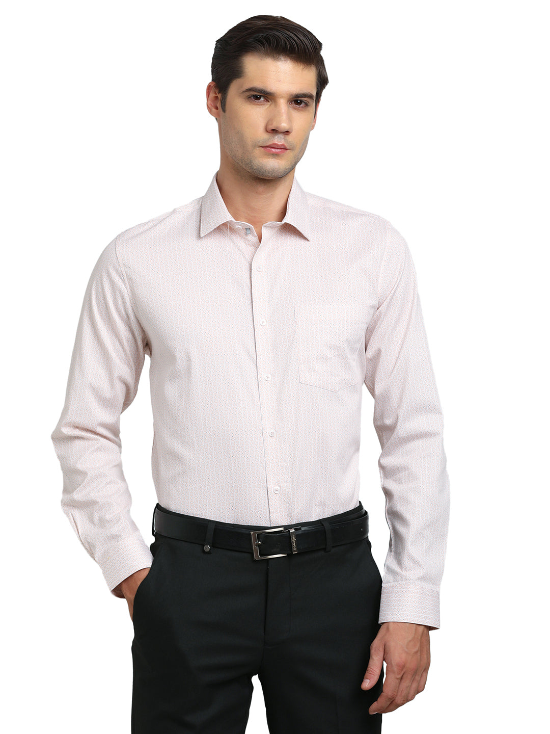 100% Cotton Pink Printed Slim Fit Full Sleeve Formal Shirt