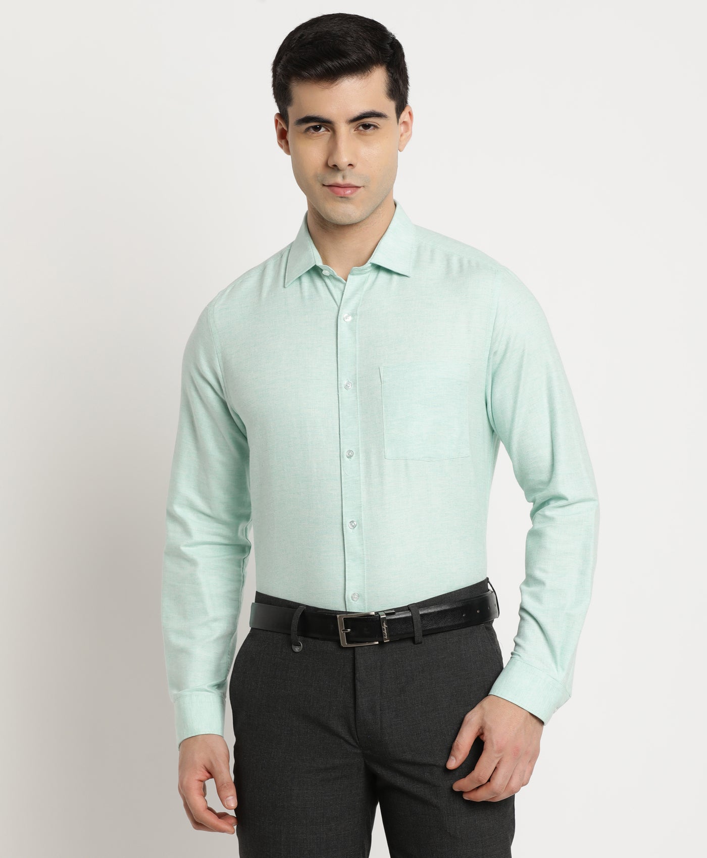 100% Cotton Light Green Plain Slim Fit Full Sleeve Formal Shirt