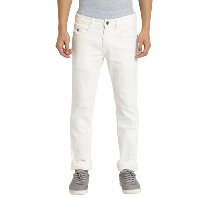 Turtle Men White Narrow Fit Solid Jeans