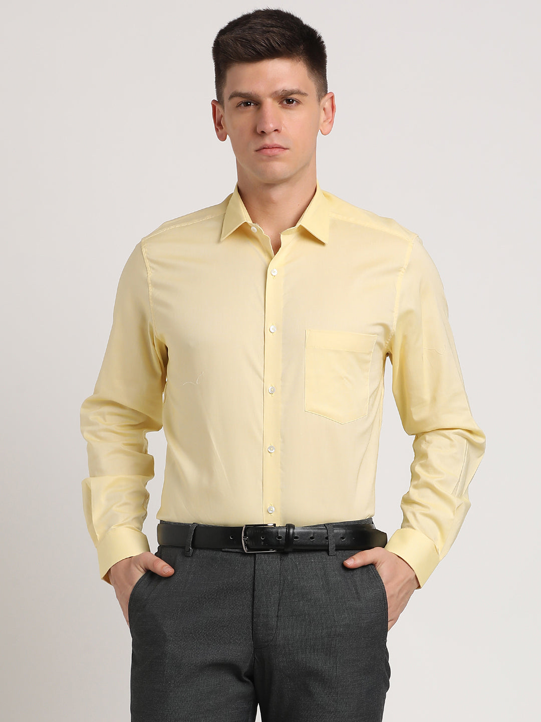 100% Cotton Lemon Plain Regular Fit Full Sleeve Formal Shirt
