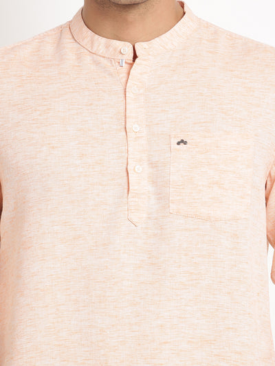 Cotton Lyolin Peach Plain Kurta Full Sleeve Casual Shirt