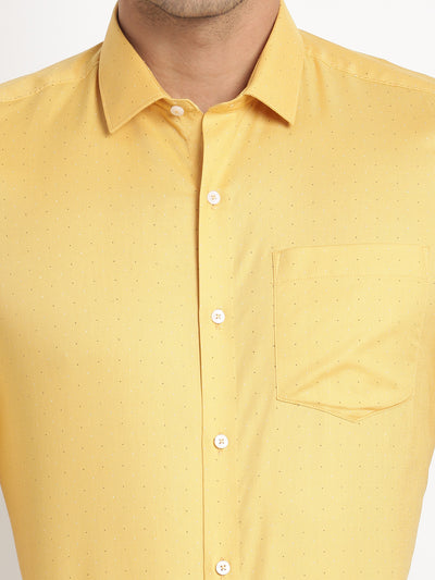 100% Cotton Yellow Printed Regular Fit Half Sleeve Formal Shirt