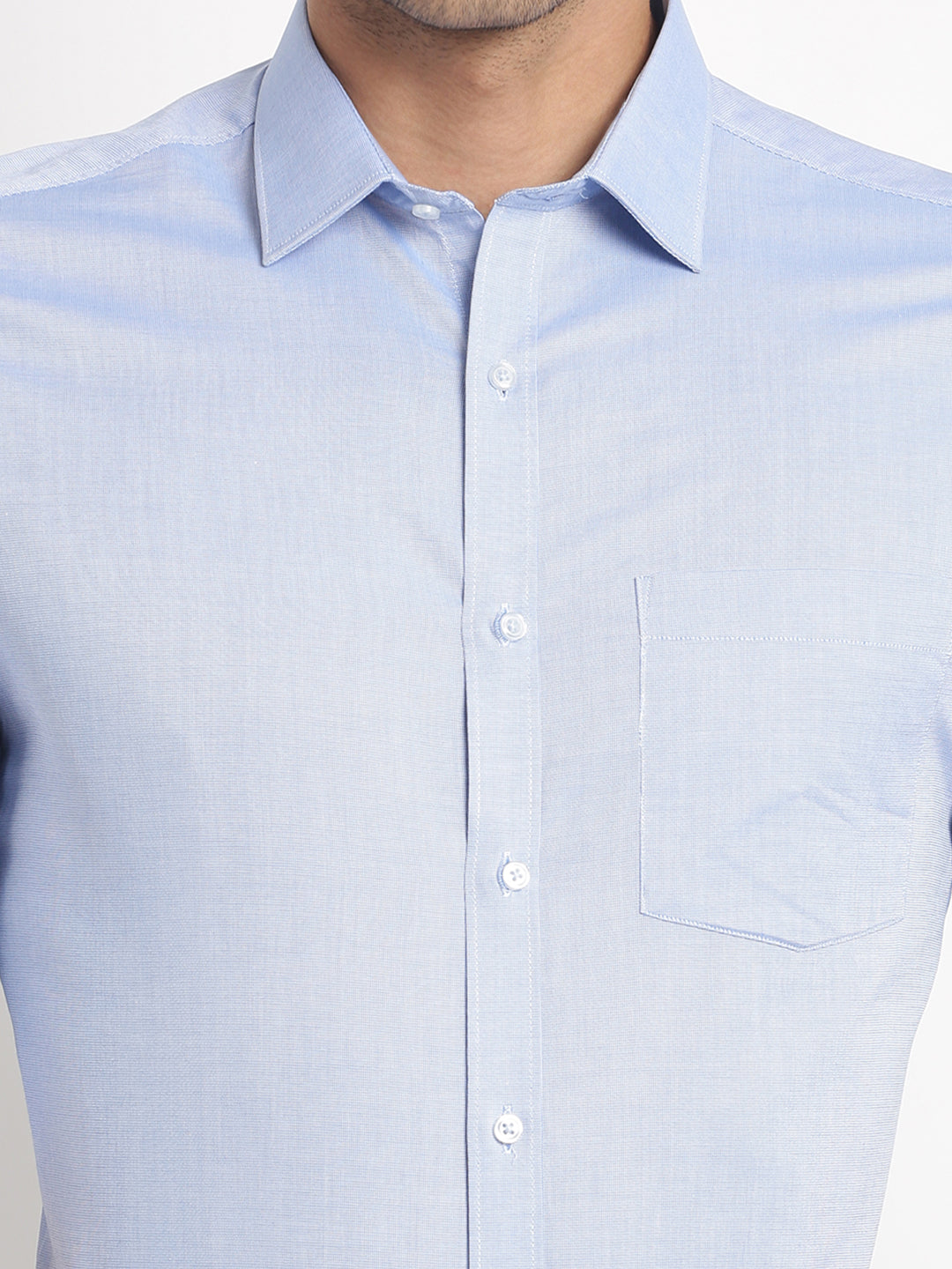 100% Cotton Light Blue Dobby Slim Fit Full Sleeve Formal Shirt