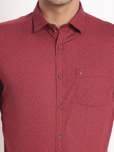 100% Cotton Maroon Printed Slim Fit Half Sleeve Casual Shirt