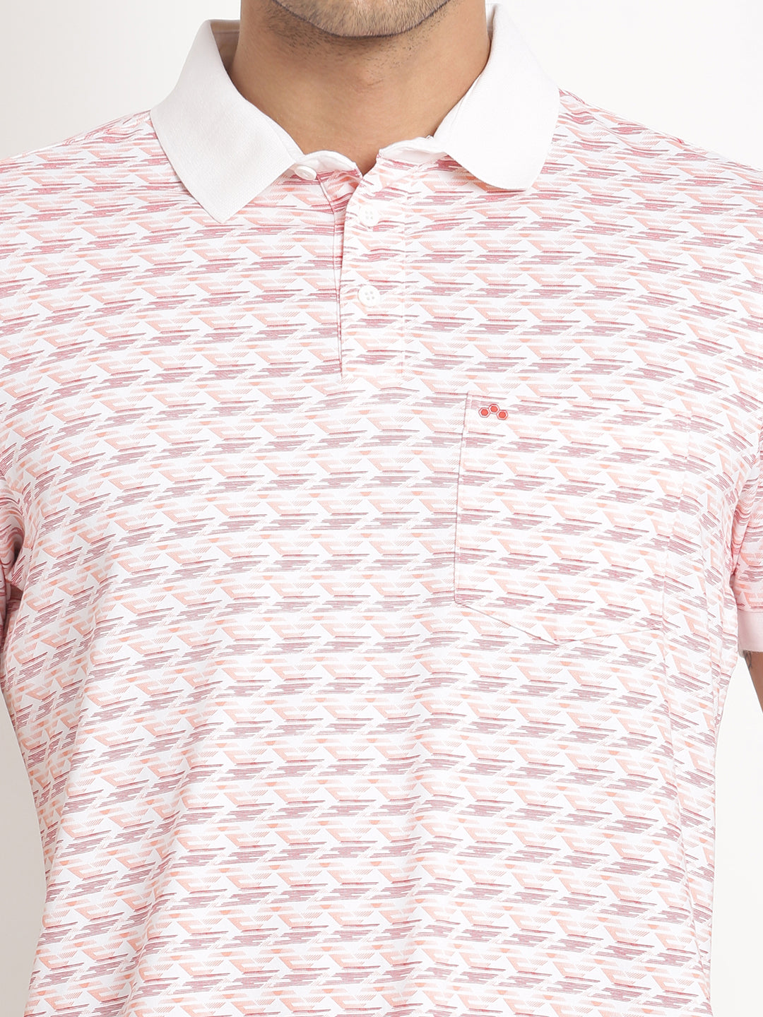 Cotton Stretch Pink Printed Polo Neck Half Sleeve Casual T-Shirt