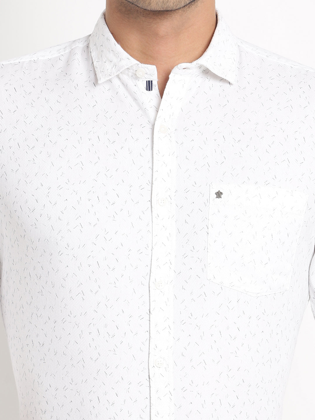 Cotton Tencel White Printed Slim Fit Full Sleeve Casual Shirt