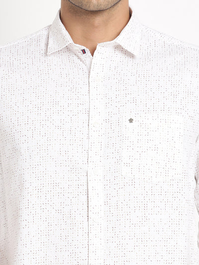 100% Cotton Off White Printed Slim Fit Half Sleeve Casual Shirt