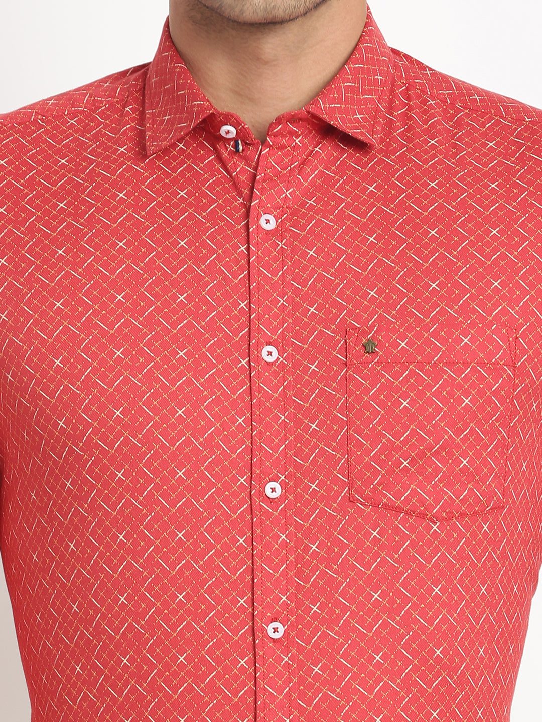 100% Cotton Red Printed Slim Fit Full Sleeve Casual Shirt