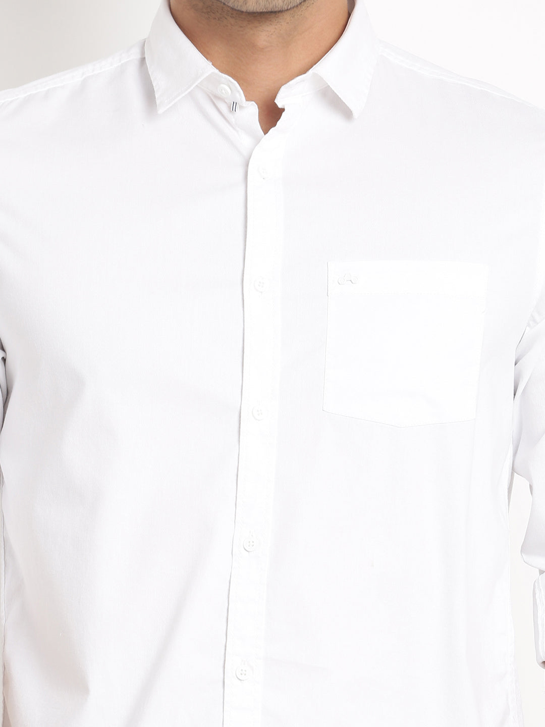 Cotton Stretch White Plain Slim Fit Full Sleeve Casual Shirt